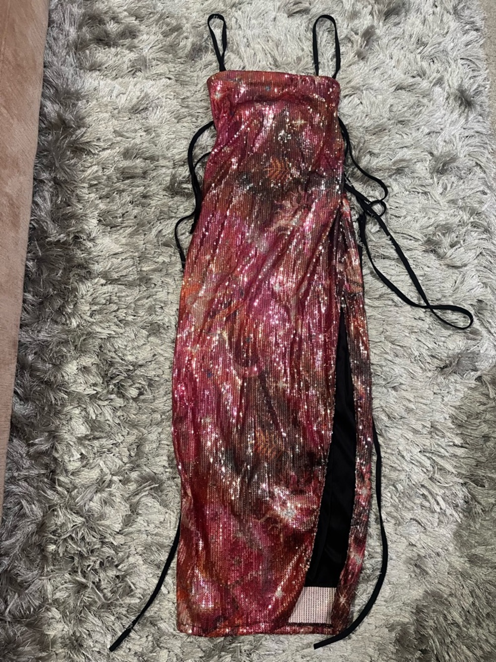 Nasty Gal Sequin Pink Multi-Color Midi Dress